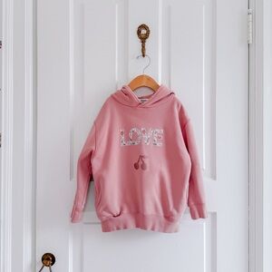 Bonpoint Pink 'LOVE' Hoodie with Cherry Motif